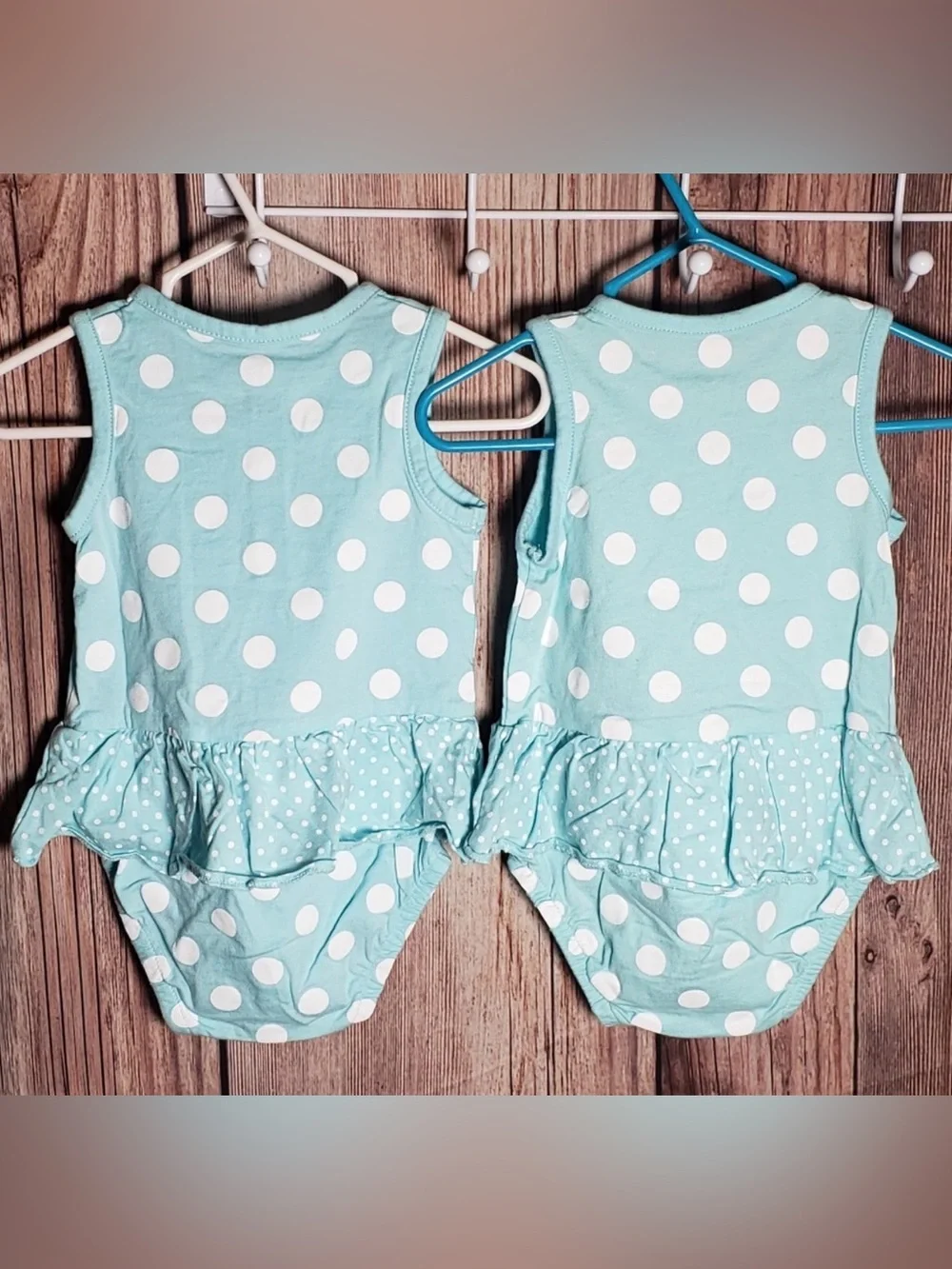 (0030) *TWINS* Girls: 6M Carters Polka Dot Sleeveless Onesies- K2